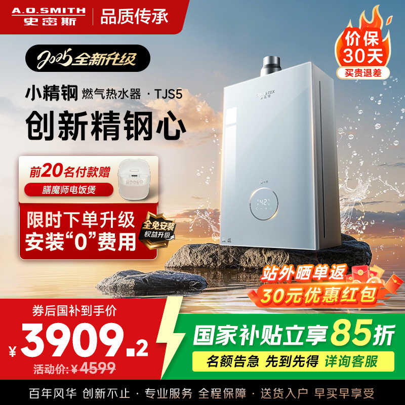 史密斯佳尼特[小精钢TJS5]16升增压零冷水燃气热水器 国家补贴 JSQ31-TJS5 安全守护 持久恒温 新品