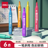 得力(deli) 6色荧光笔学生考试复习重点标记笔办公记号笔 手帐涂鸦6支/盒33111
