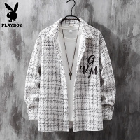 花花公子格子长袖衬衫男士秋季小香风衬衣外套春秋款潮牌休闲夹克