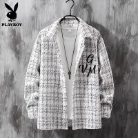 花花公子格子长袖衬衫男士秋季小香风衬衣外套春秋款潮牌休闲夹克