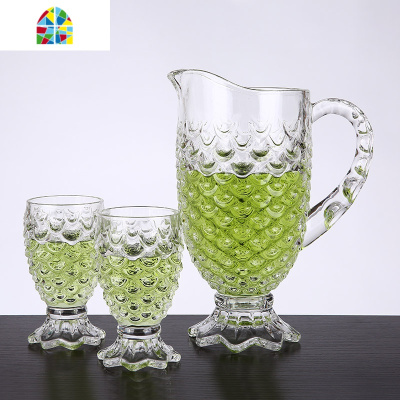 创意鱼鳞玻璃水杯果汁杯凉冷水壶扎壶五七件套装家用西餐厅 FENGHOU 六只杯子220ml凉水壶