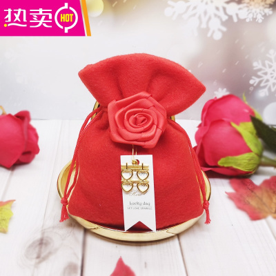 婚礼喜糖袋丝绒中式伴手礼品盒子布袋结婚糖果束口袋回礼包装FENGHOU红色拉绒束口袋含挂喜大号16*18：可装