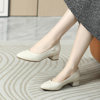 Brookings2023春季新款尖头纯色工作鞋花朵低跟鞋浅口时尚休闲方