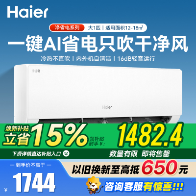 海尔(Haier)净省电1匹一级能效壁挂式卧室空调 自清洁 防直吹 挂机 KFR-26GW/E1-1