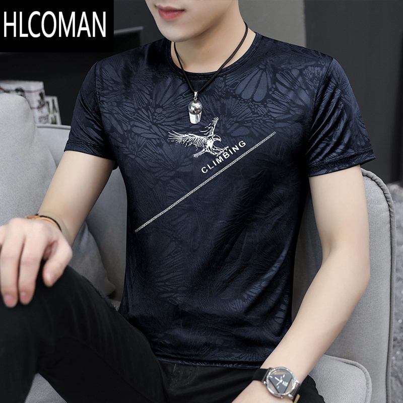 HLCOMAN2025新款 男士t恤短袖夏季冰丝半袖冰感潮流圆领速干体恤上衣薄款