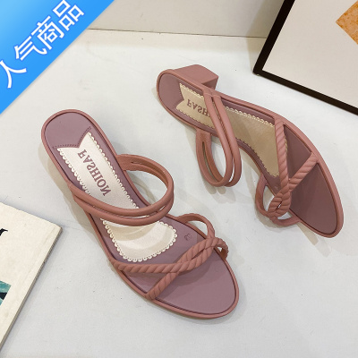 SUNTEK新款网红粗跟增高凉鞋女夏简约外穿时尚百搭防滑中跟细带休闲单鞋