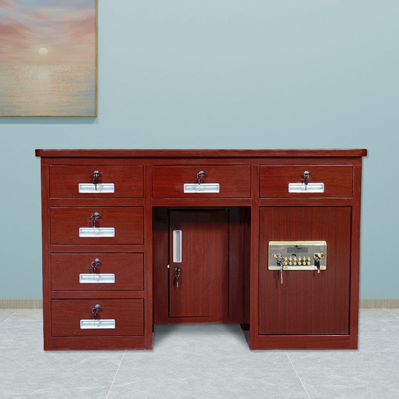 初嘉(CJ)全钢制保险桌密码保险桌收银财务桌1.2m木纹六斗电子锁