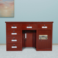 初嘉(CJ)全钢制保险桌密码保险桌收银财务桌1.2m木纹六斗电子锁