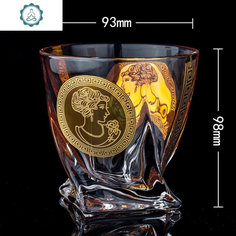 波西米亚风格水晶威士忌杯描金头像酒杯洋酒杯多功能杯啤酒杯 封后 金