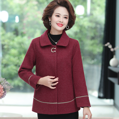 七斓妈妈秋装毛呢外套中年妇女呢子大衣中老年女装时尚洋气上衣服毛呢外套