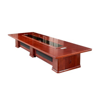 东升顺大型油漆会议桌实木黑玻璃长桌办公室桌椅组合工作台4*1.8米(红胡桃色)