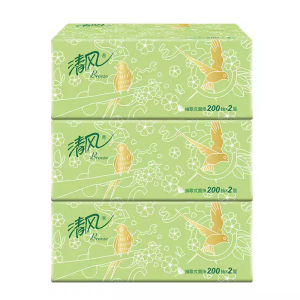 清风抽纸整箱淡绿花2层200抽3包面巾纸家用实惠装餐巾纸卫生纸巾