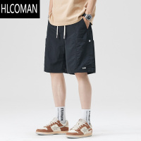 HLCOMANGENIOLAMODE黑色冰丝工装短裤男士夏季2025新款宽松五分休闲运动
