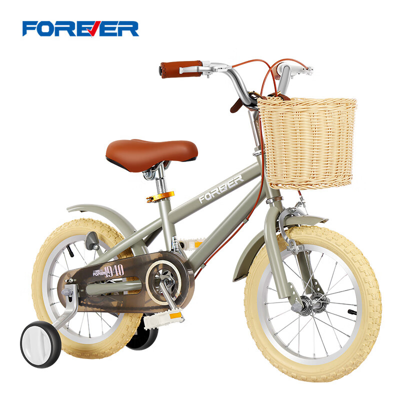 永久(FOREVER)儿童自行车女孩男孩中大童3-6岁6-10-12岁学生脚踏车单车童车 灰色 14寸