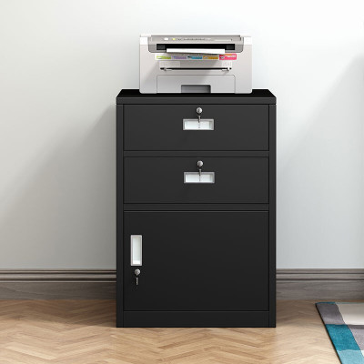 域赢文件柜办公柜矮柜抽屉柜钢制铁皮档案床头柜二斗一门黑色