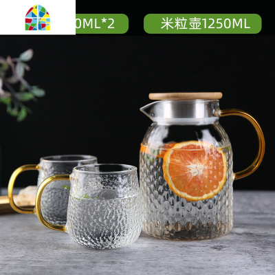 封后凉水壶玻璃可高温家用冷水壶玻璃开水杯具耐热防爆扎壶套装大容量 FE 锤纹壶1600ML+贵妃杯4个+托盘[赠]樱花勺