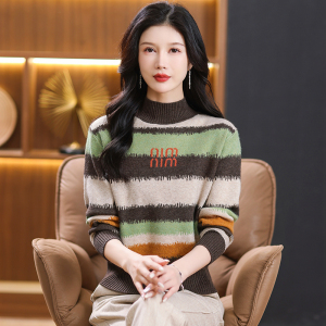 春春秋羊绒衫女半高领春秋装新款加厚羊毛衫女套头针织衫印花显瘦打底毛衣女专柜正品套头女士毛衣高端羊绒衫年轻漂亮打底衫女装