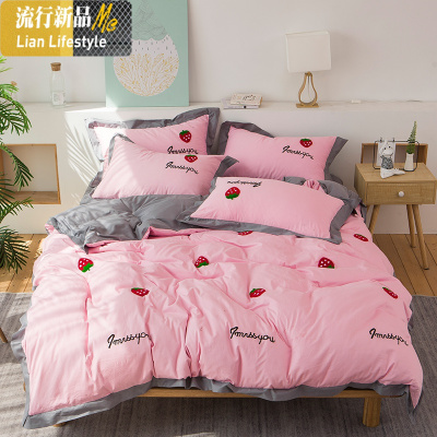 ins棉毛巾绣四件套棉小清新刺绣床上用品套件1.5米1.8m床网红 三维工匠