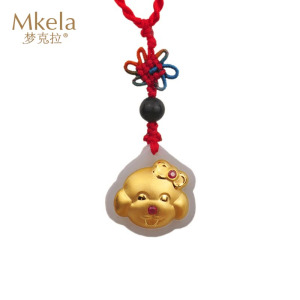 梦克拉 Mkela 3D硬金足金和田玉吊坠金镶玉挂坠狗狗项坠生肖狗挂饰 蝴蝶结公主 白底种 其他国内证书 玉石吊坠 蝴蝶结公主