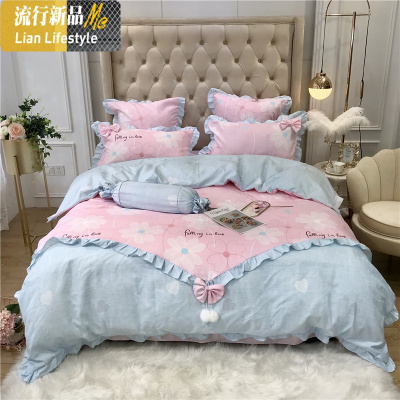 网红款蝴蝶结四件套蕾丝公主风棉床单被套棉4件套床上用品 三维工匠