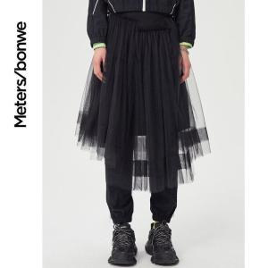 [2件2折价:49]美特斯邦威高腰半身裙女不对称新款春季时尚网纱裙气质半裙女