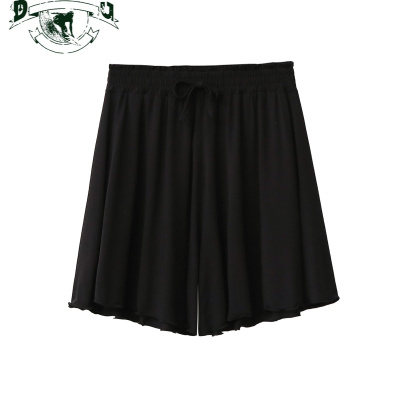 HLCOMAN夏季睡裤女莫代尔短裤高腰性感大码宽松女士薄款夏天木耳边家居裤睡裤