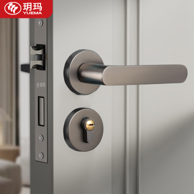 玥玛门锁室内卧室房门锁静音家用通用型门把手木门灰色加厚分体门锁具