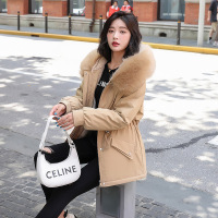 年冬装新款可拆卸毛领宽松连帽抽绳加绒加厚派克服显瘦外套女