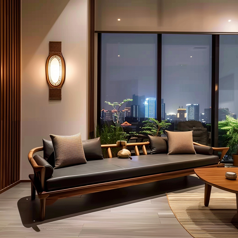 新中式黑胡桃白蜡木沙发禅意国风家用客厅直排酒店民宿办公室家具