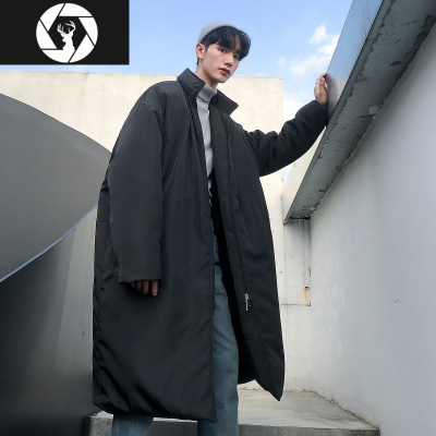 HongZun冬季外套男士韩版潮流加厚中长款棉衣男装学生宽松羽绒棉服长棉袄棉衣