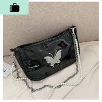 腋下包包女包2020新款亮面时尚高级感洋气饺包珍珠手提单肩斜挎包NEW LAKE 黑色收藏关注女士单肩包