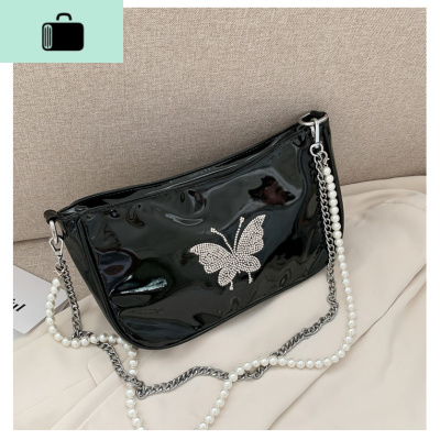 腋下包包女包2020新款亮面时尚高级感洋气饺包珍珠手提单肩斜挎包NEW LAKE 黑色收藏关注女士单肩包