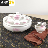 三维工匠潮汕带茶盘功夫茶具套装家用圆形陶瓷白瓷茶壶茶杯现代简约小套 10寸玫瑰盖碗