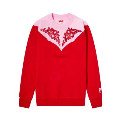 高田贤三(Kenzo)鲜红色棉质圆领卫衣女款花卉拼接编织品牌刺绣休