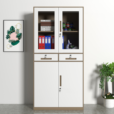 臻远文件柜办公柜钢制铁皮柜资料档案储物柜拆装窄边柜咖白色加厚款 中二斗
