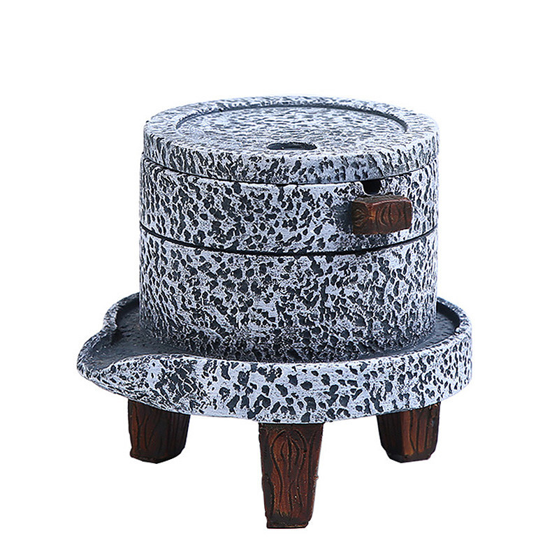 水泥烟缸复古简约个性大号烟灰缸防风带盖网吧咖啡厅酒店摆件-石墨带