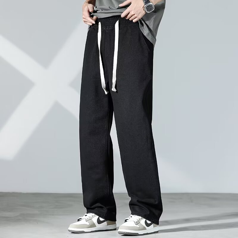 美式复古做旧水洗直筒牛仔裤男夏季宽松阔腿休闲老爹长裤