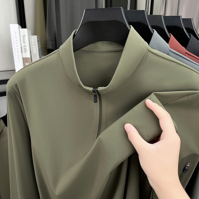 春秋新款立领半拉链卫衣男士休闲百搭纯色长袖T恤polo衫