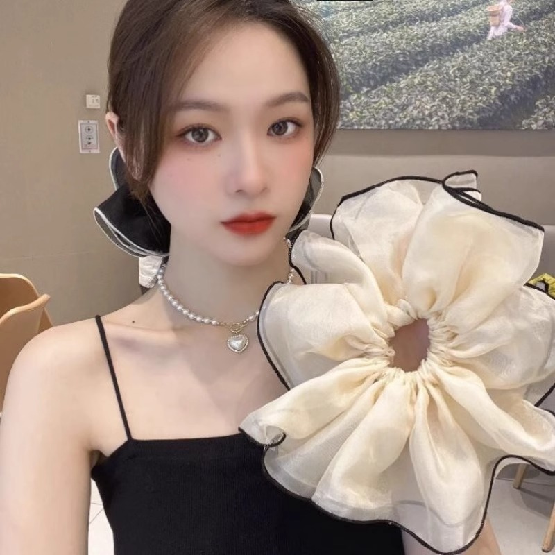 网纱多层木耳边大肠发圈头绳女慵懒氛围感马尾发绳显发量马尾头饰送女朋友老婆情人节七夕生日礼物