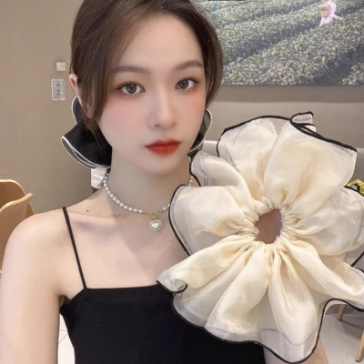 网纱多层木耳边大肠发圈头绳女慵懒氛围感马尾发绳显发量马尾头饰送女朋友老婆情人节七夕生日礼物