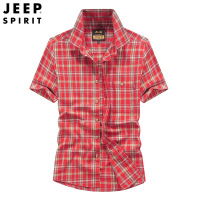 JEEP SPIRIT吉普夏季新款短袖衬衫男式商务休闲青年格子半袖上衣