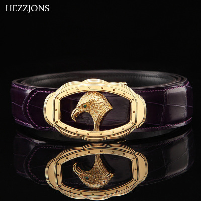赫泽琼斯HEZZJONES尼罗河鳄鱼皮皮带手工雕刻精钢鹰头板扣商务腰带时尚绅士奢侈品真皮皮带