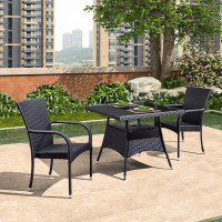 金菲罗格户外藤编休闲桌椅组合 2黑色椅+90x90方桌