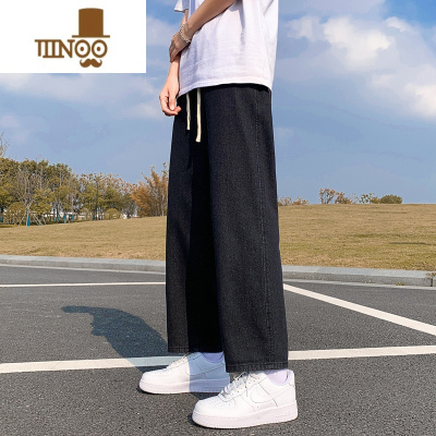 YANXU牛仔裤男款直筒宽松潮牌高街ins阔腿裤男士黑色休闲长裤子