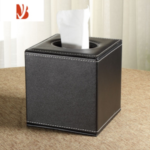 三维工匠欧式皮革方形纸巾盒 创意家居客厅ins大理石纹卷纸筒酒店专用定制 黑色平纹