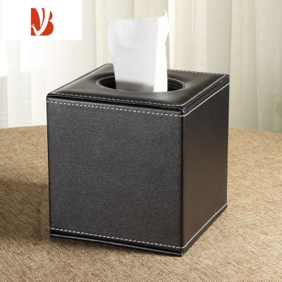 三维工匠欧式皮革方形纸巾盒 创意家居客厅ins大理石纹卷纸筒酒店专用定制 黑色平纹