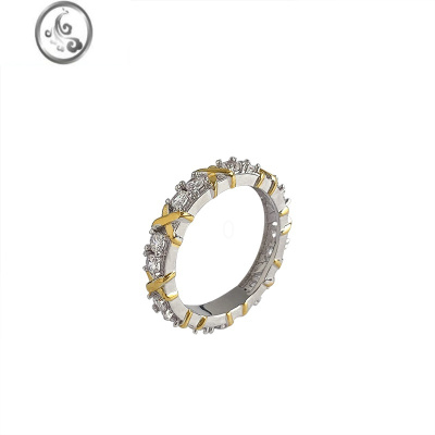 JiMi交叉戒指银银S925镶钻潮男女情侣对戒轻奢小众高级感精致网红指环