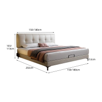 欧先生2069高脚实木现代极简真皮双人软靠包主卧次卧室真皮床1.5米1.8米婚床