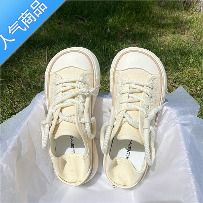 SUNTEK易少年 面包鞋厚底芒果头帆布鞋女ins超火百搭2023夏季新款学生潮