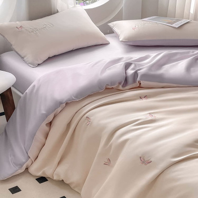 2026夏季小清新冰丝床上四件套丝滑床单被套罩三件套宿舍床品